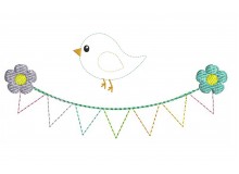 Stickdatei - Wimpelkette mit Vogel Fransenappli